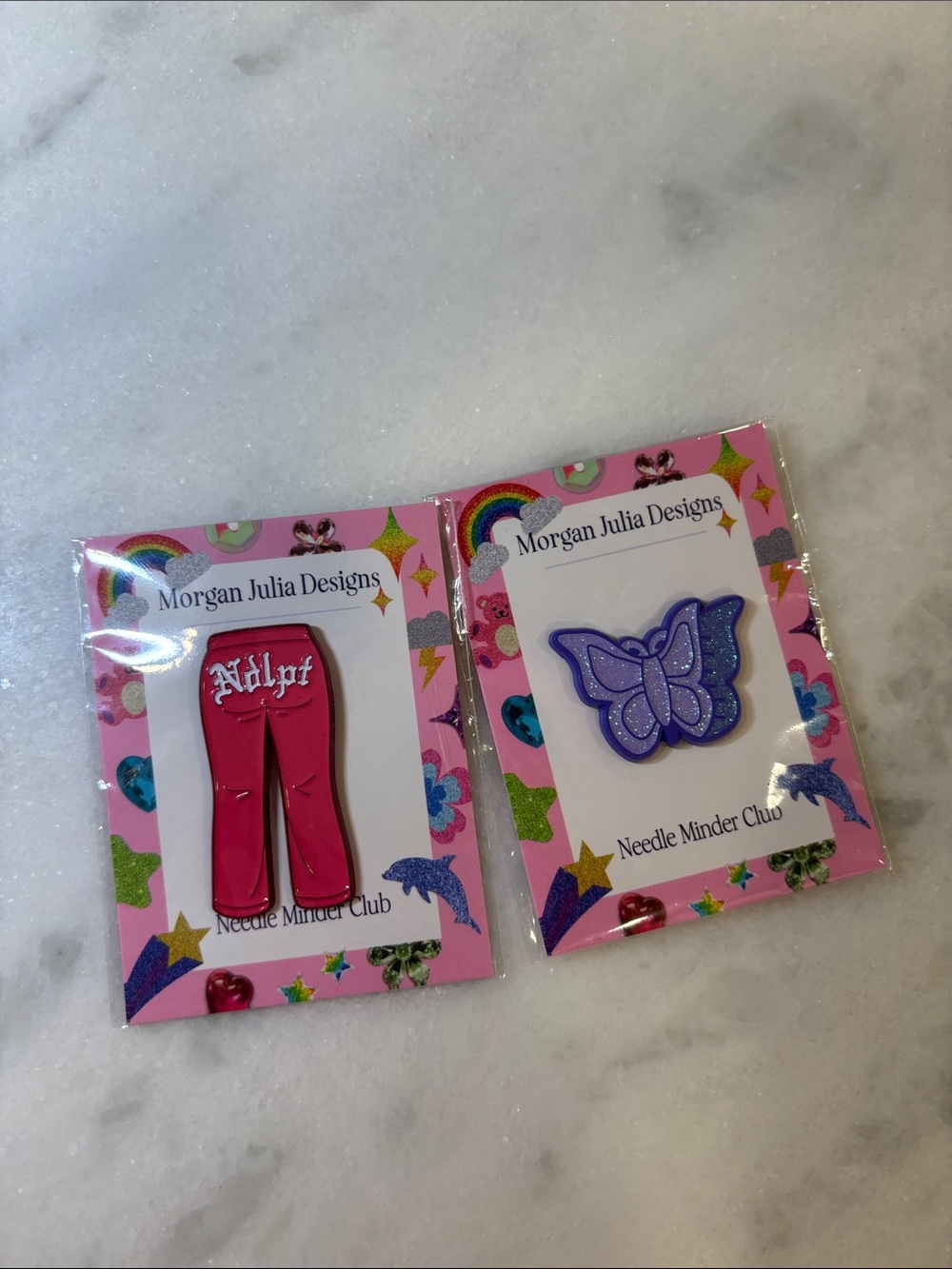 MJD Pink Pants & Purple Butterfly Needle Minder Set